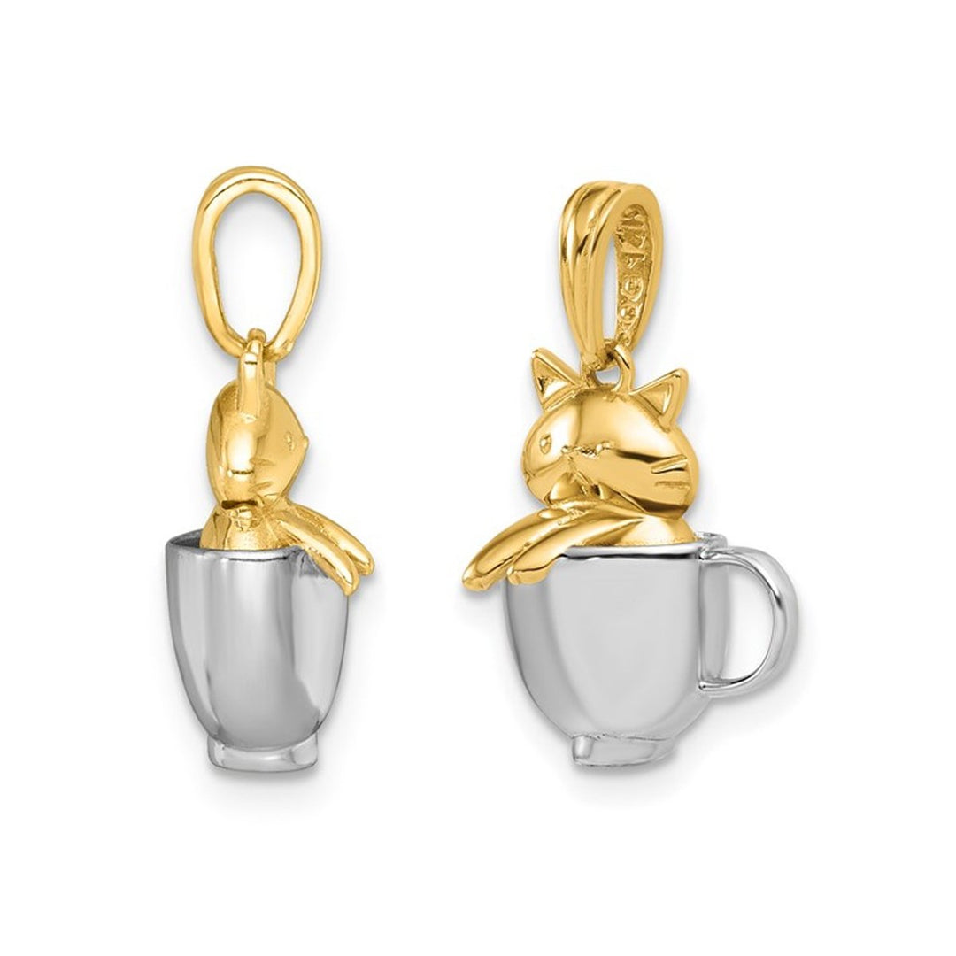 14K Yellow and White Gold Cat in a Mug Charm Pendant (No Chain) Image 4