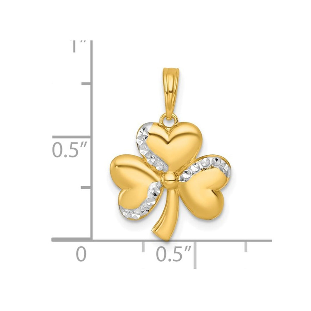 14K Yellow Gold Polished 3-Leaf Clover Heart Charm Pendant (NO Chain) Image 3