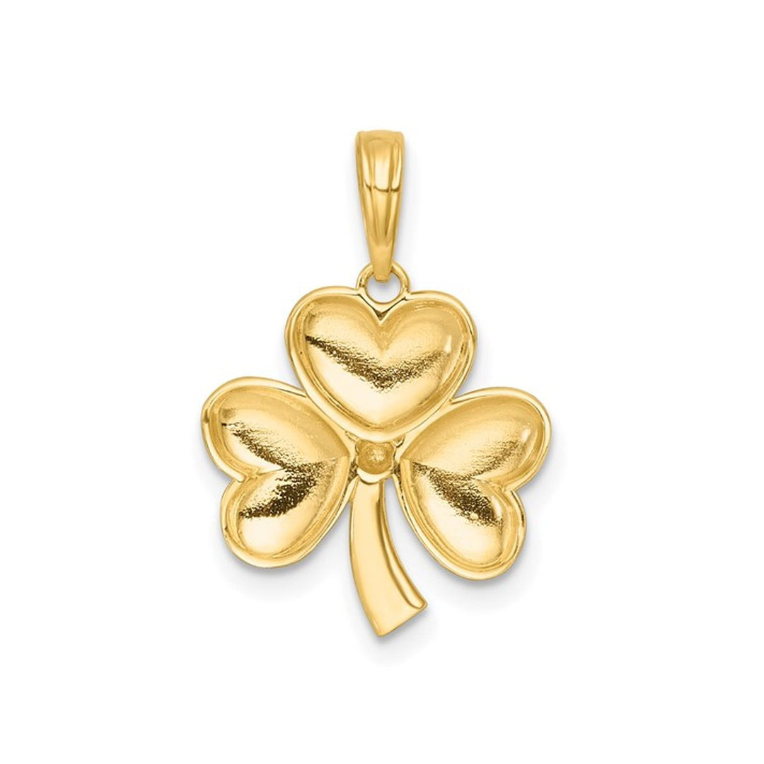 14K Yellow Gold Polished 3-Leaf Clover Heart Charm Pendant (NO Chain) Image 4