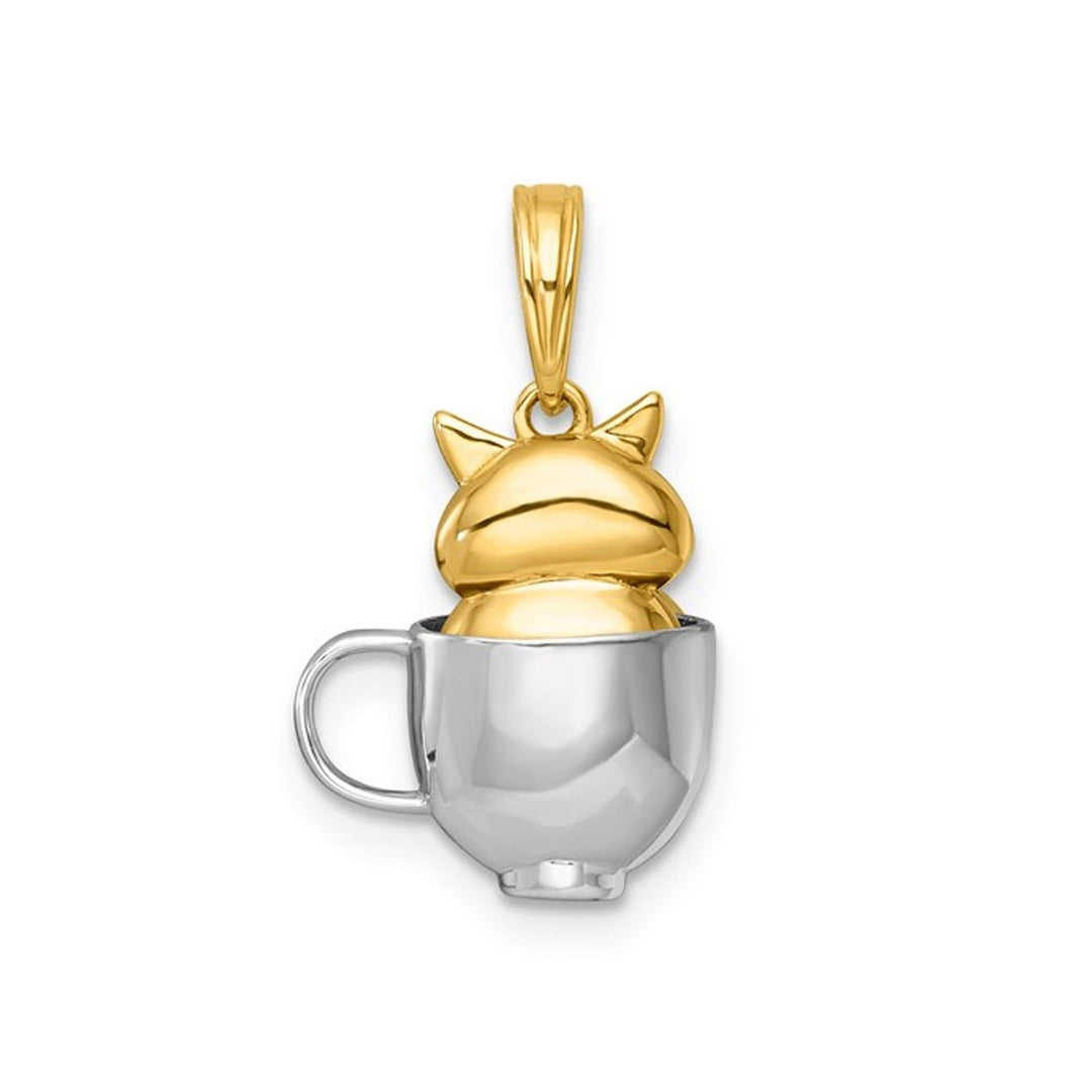 14K Yellow and White Gold Cat in a Mug Charm Pendant (No Chain) Image 4