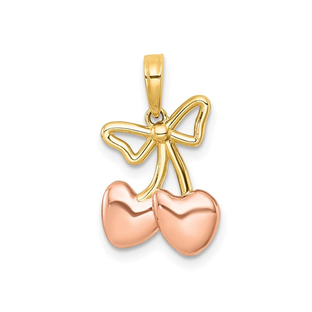 14K Yellow and Rose Gold Heart Cherries and Bow Charm Pendant (NO Chain) Image 4