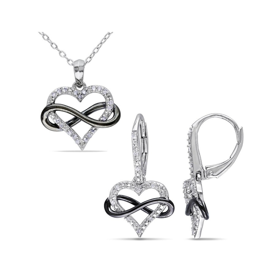 1/6 Carat (ctw) Diamond Infinity Heart Earrings and Pendant Set in Sterling Silver Image 1