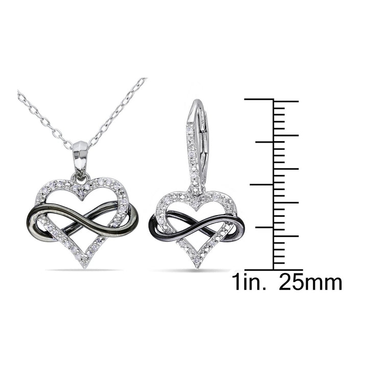 1/6 Carat (ctw) Diamond Infinity Heart Earrings and Pendant Set in Sterling Silver Image 3