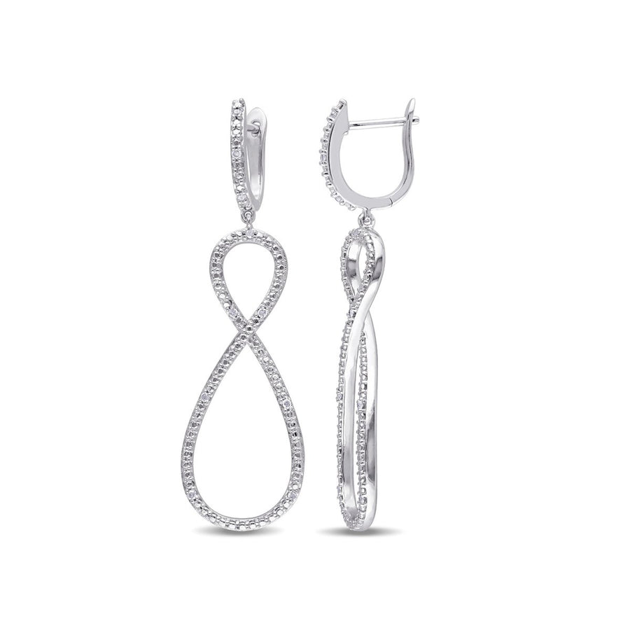 1/10 Carat (ctw) Accent Diamond Drop Earrings in Sterling Silver Image 1