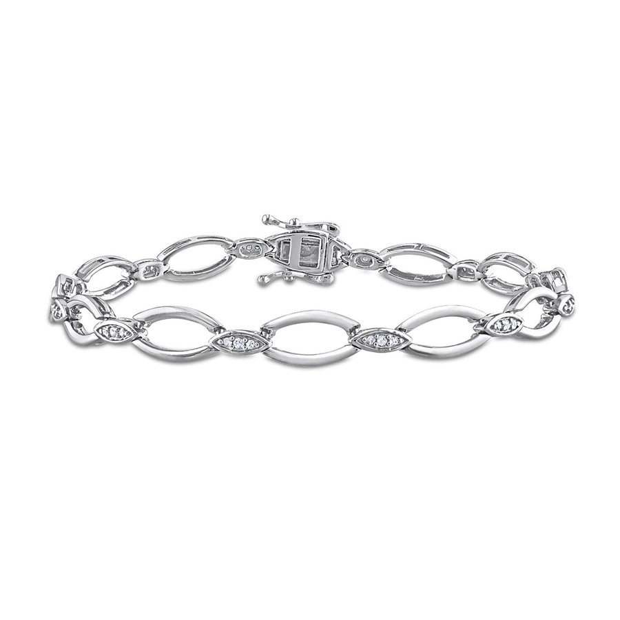 1/4 Carat (ctw) Diamond Oval Link Bracelet in Sterling Silver Image 1