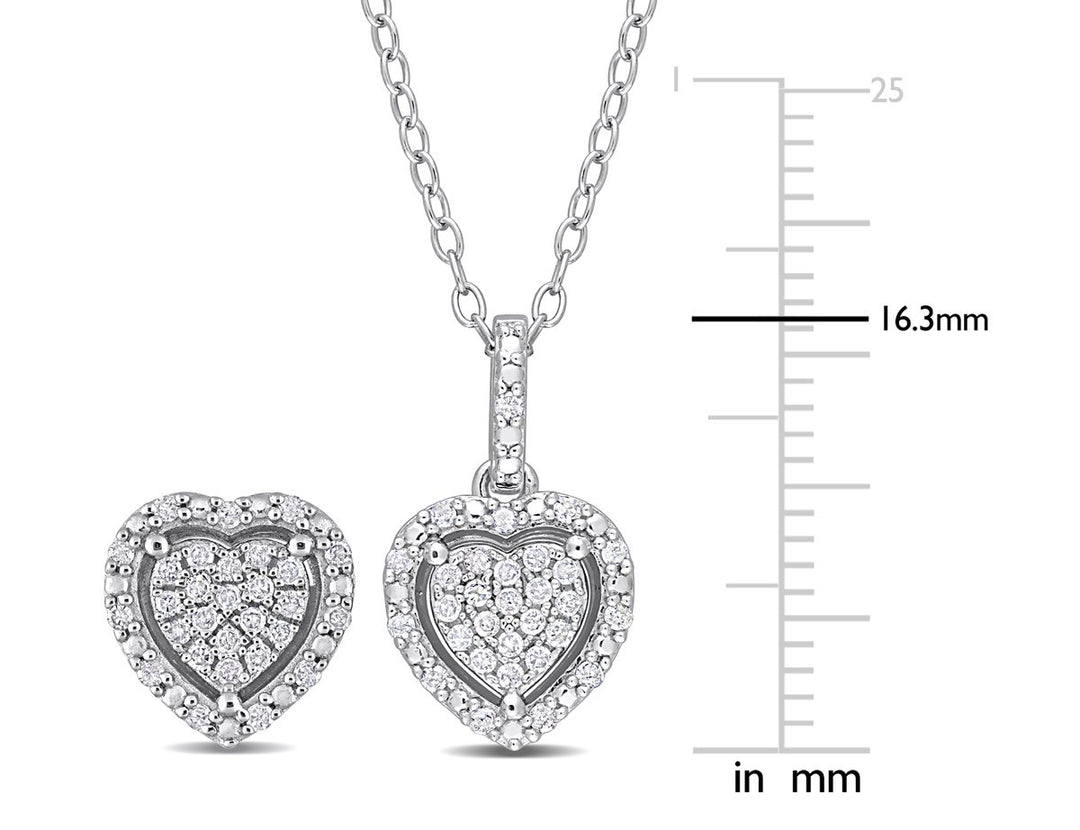 2/5 Carat (ctw) Diamond Cluster Heart Earrings and Pendant Set in Sterling Silver Image 3