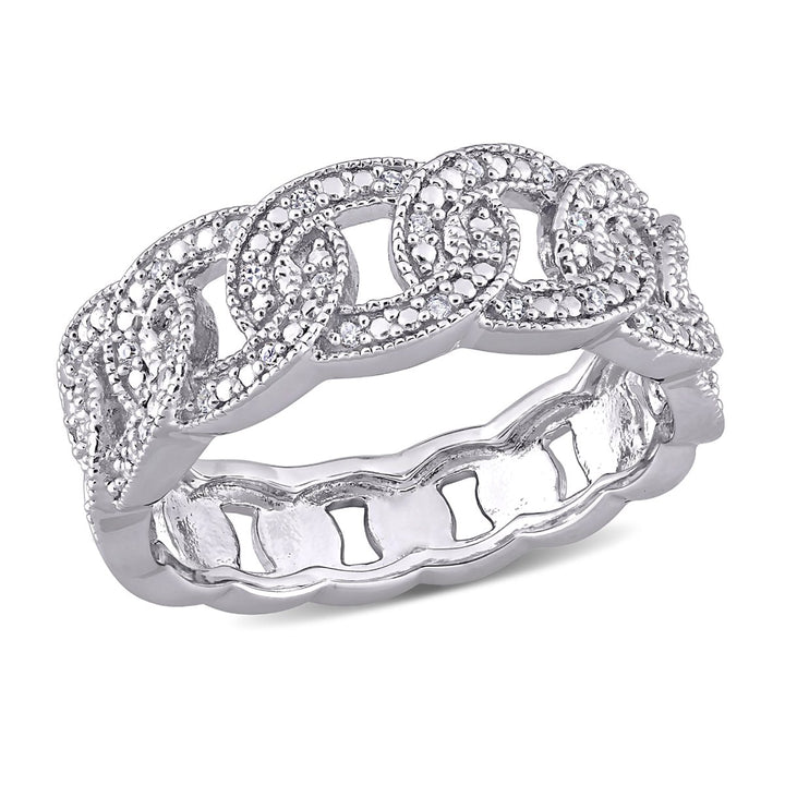 1/10 Carat (ctw) Diamond Link Ring Band in Sterling Silver Image 1