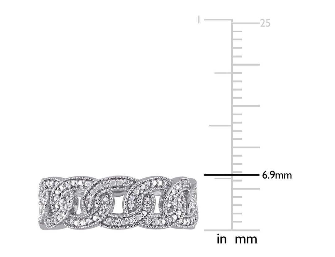 1/10 Carat (ctw) Diamond Link Ring Band in Sterling Silver Image 3