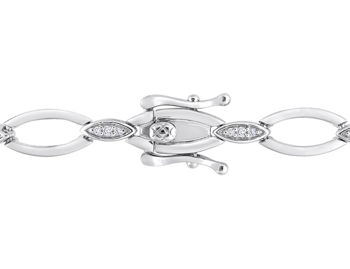 1/4 Carat (ctw) Diamond Oval Link Bracelet in Sterling Silver Image 3