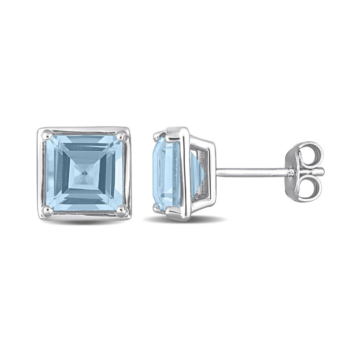 3.60 Carat (ctw) Blue Topaz Princess-Cut Solitaire Stud Earrings in Sterling Silver Image 1