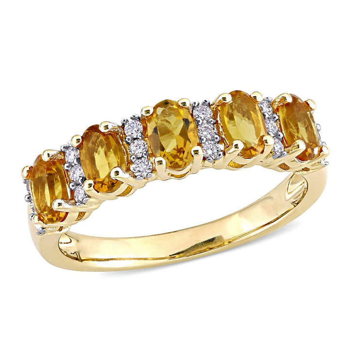 1.20 Carat (ctw) Citrine Band Ring in 14K Yellow Gold with Diamonds Image 1