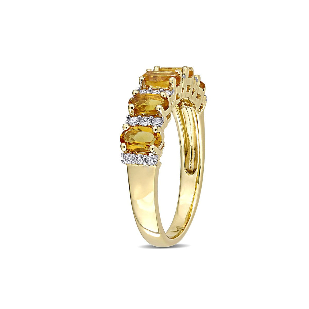 1.20 Carat (ctw) Citrine Band Ring in 14K Yellow Gold with Diamonds Image 2