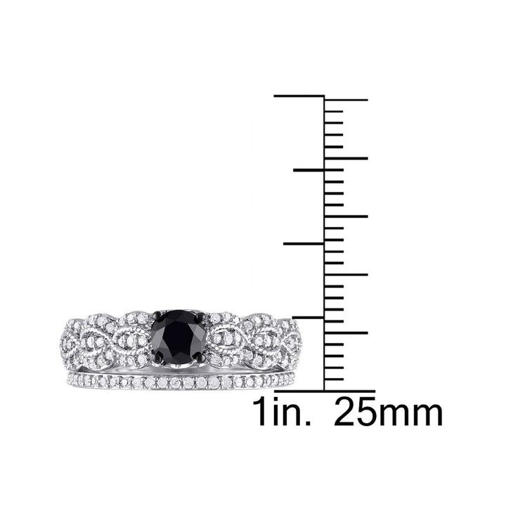 1.00 Carat (ctw) Black and White Diamond Engagement Ring and Wedding Band Set in Sterling Silver Image 2