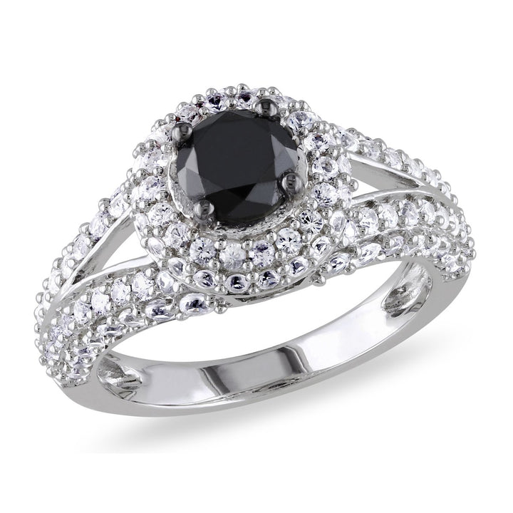 1.00 Carat (ctw) Black Diamond Promise Ring with Lab-Created White Sapphires in Sterling Silver Image 1