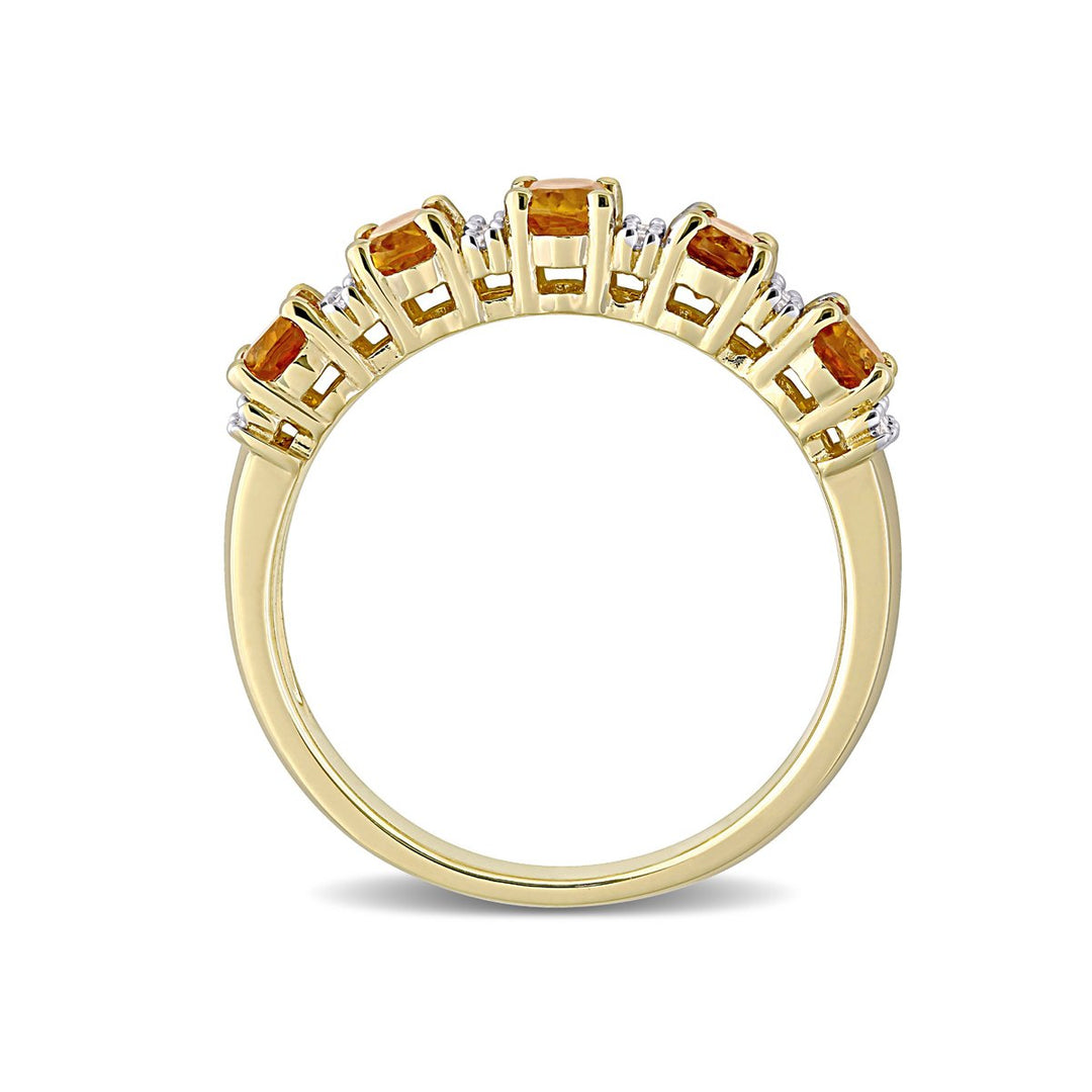 1.20 Carat (ctw) Citrine Band Ring in 14K Yellow Gold with Diamonds Image 4