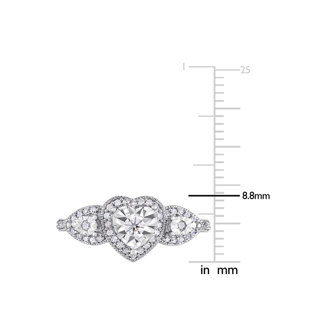 3/10 Carat (ctw) Diamond Three Stone Heart Ring in Sterling Silver Image 3