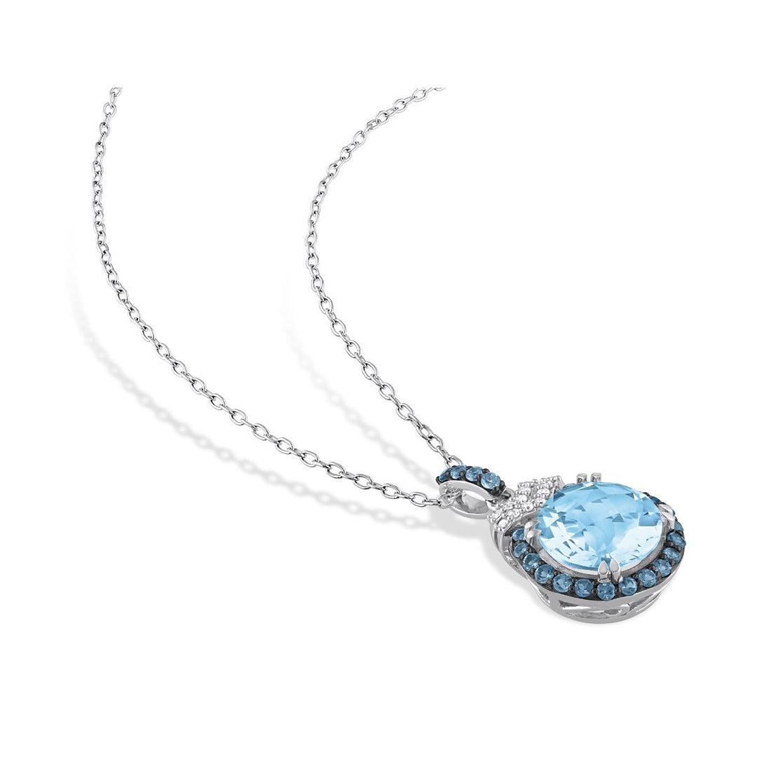 9.35 Carat (ctw) London Blue Topaz Halo Solitaire Earrings and Pendant Set in Sterling Silver with Chain Image 3