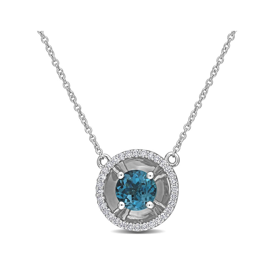 1.00 Carat (ctw) London Blue Topaz Pendant Necklace in 10K White Gold with Chain Image 1