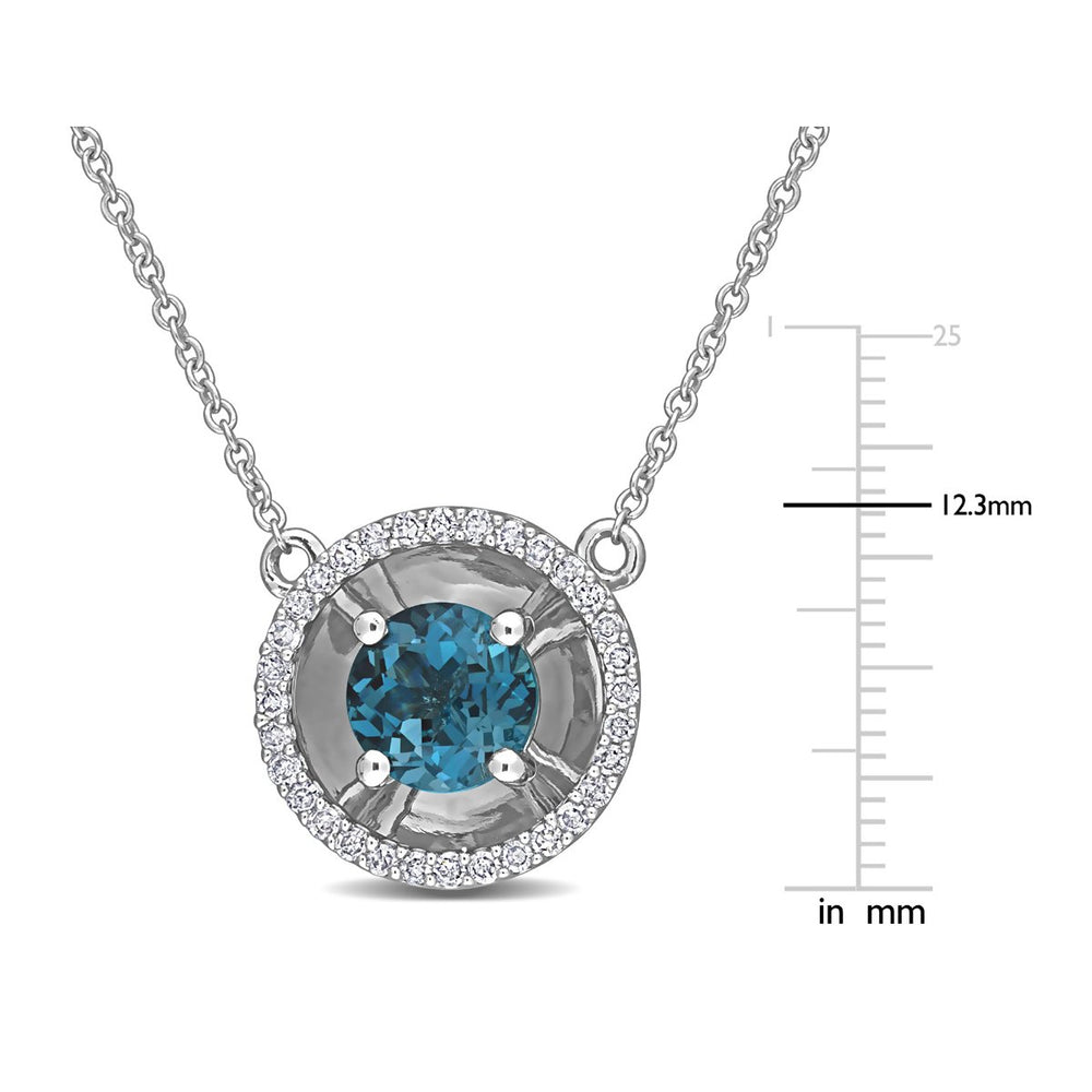 1.00 Carat (ctw) London Blue Topaz Pendant Necklace in 10K White Gold with Chain Image 2