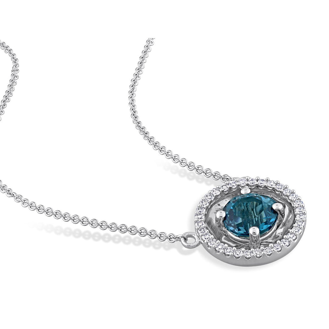 1.00 Carat (ctw) London Blue Topaz Pendant Necklace in 10K White Gold with Chain Image 3