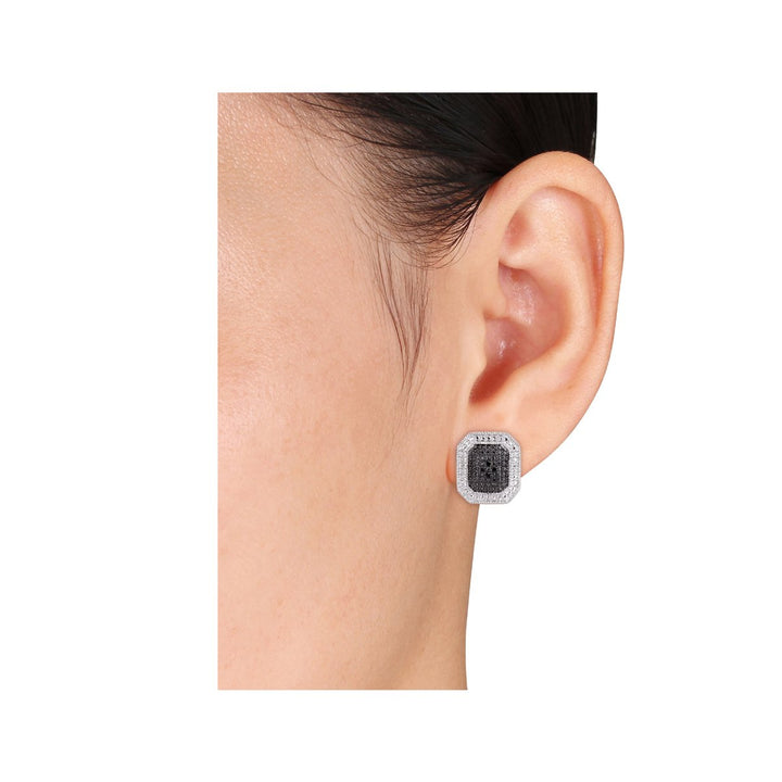 Black Diamond Accent Cluter Earrings in Sterling Silver Image 4