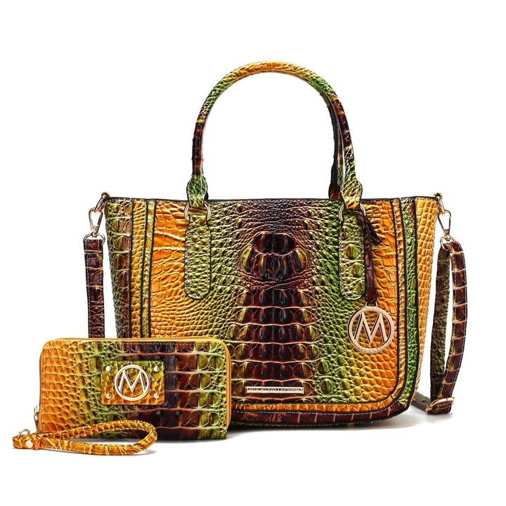 MKFCollection Bonnie Gradient Croc Shoulder Bag and Set - Vegan Leather Designer Image 6