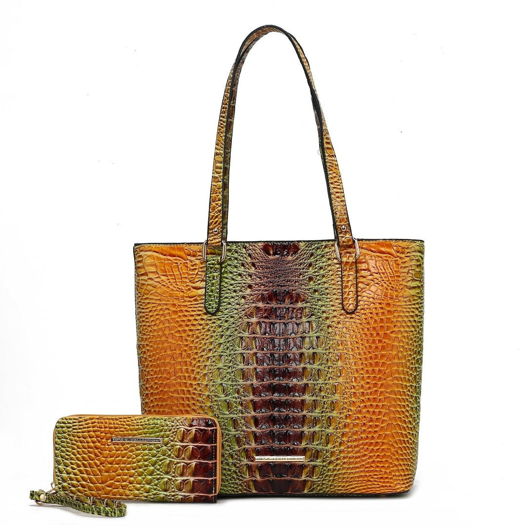 MKFCollection Piper Gradient Croc Tote Bag - Vegan Leather Designer Handbag Image 4