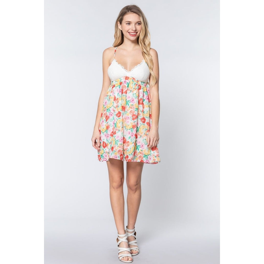 V-neck Open Back Floral Mini Dress Image 2