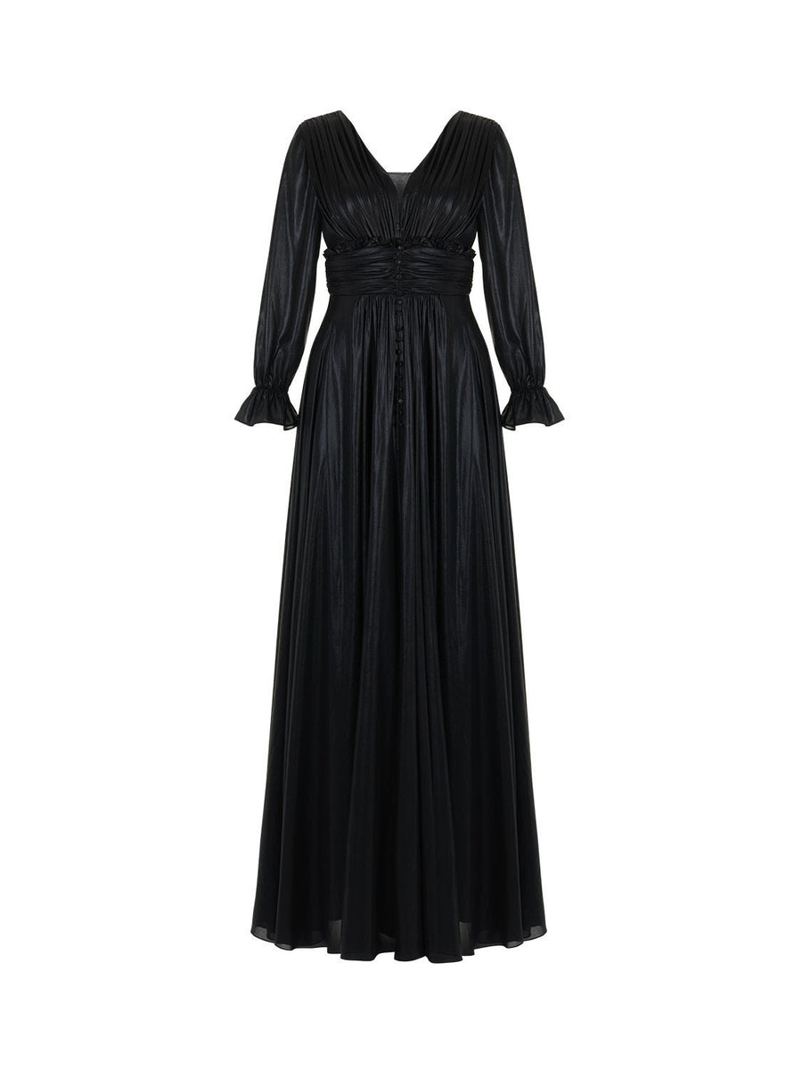 V-Neck Ruched Long Dress Image 1