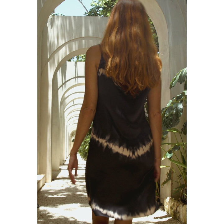 Vela Silk Dress in Black Shibori Image 4