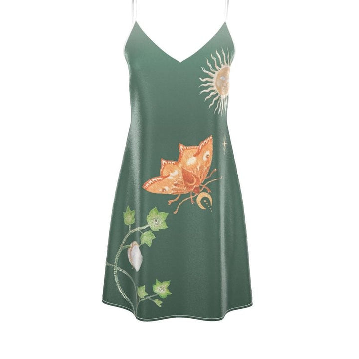 Vela Silk Slip Dress in Green Jungle Butterfly Image 3