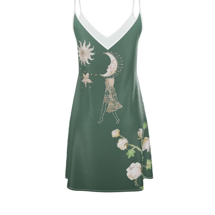 Vela Silk Slip Dress in Green Jungle Butterfly Image 4