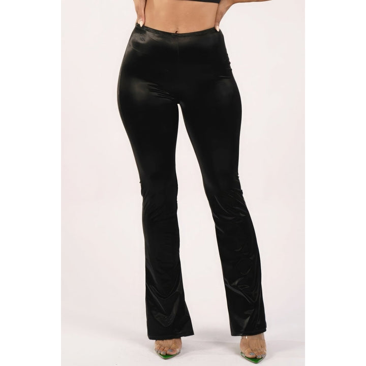 Velvet Pu Flared Pants Image 1