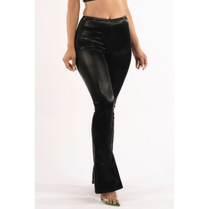 Velvet Pu Flared Pants Image 2