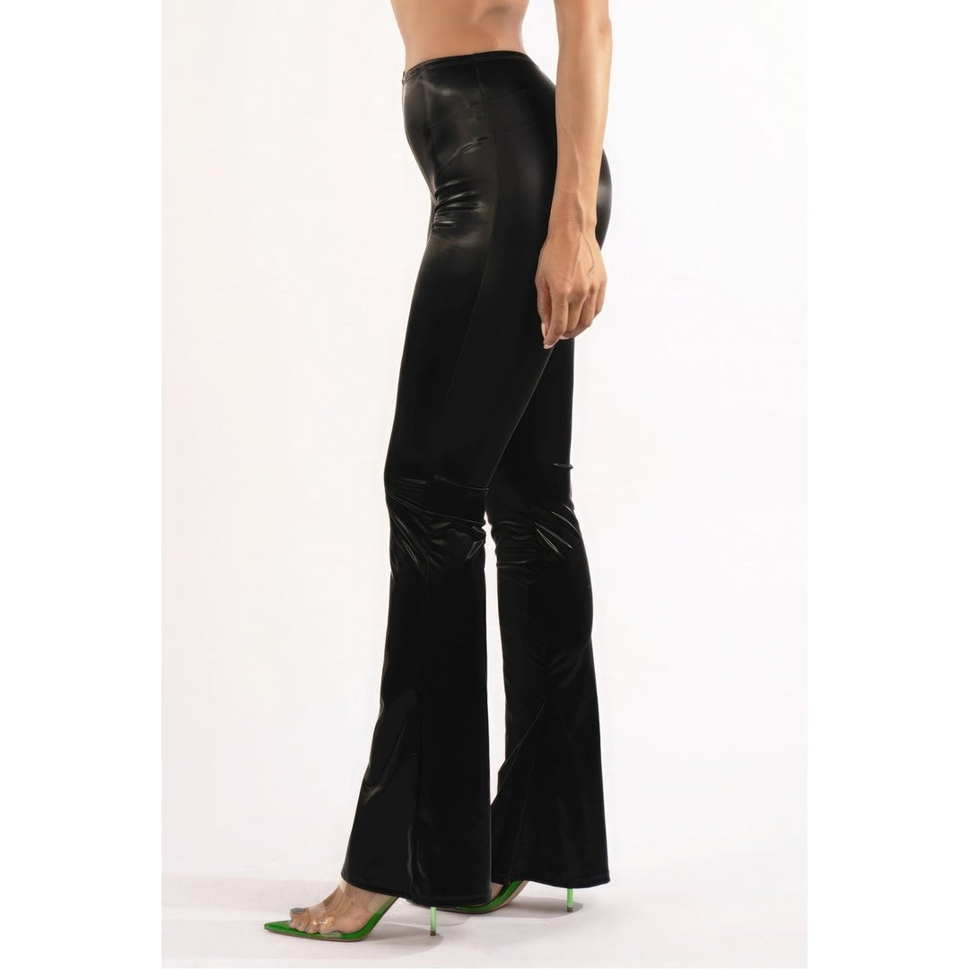 Velvet Pu Flared Pants Image 3