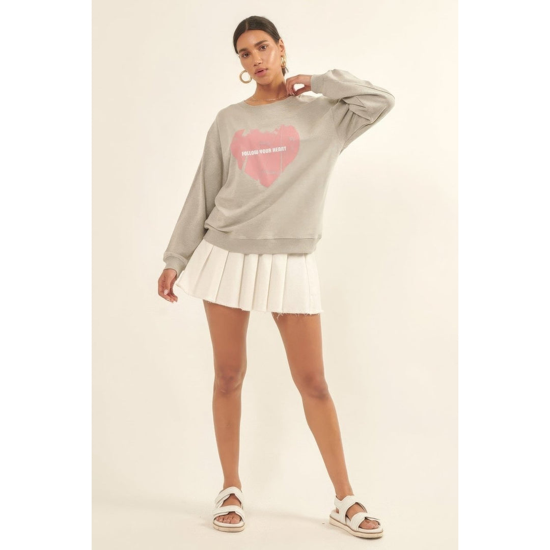 Vintage-style Heart Graphic Print French Terry Knit Sweatshirt Image 2