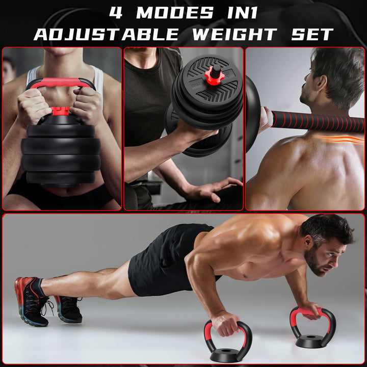 4 in 1 Adjustable Weight Dumbbell Set Home Gym Equipment with Dumbbell Barbell Kettlebell Push-Up Modes for Total Body Image 10