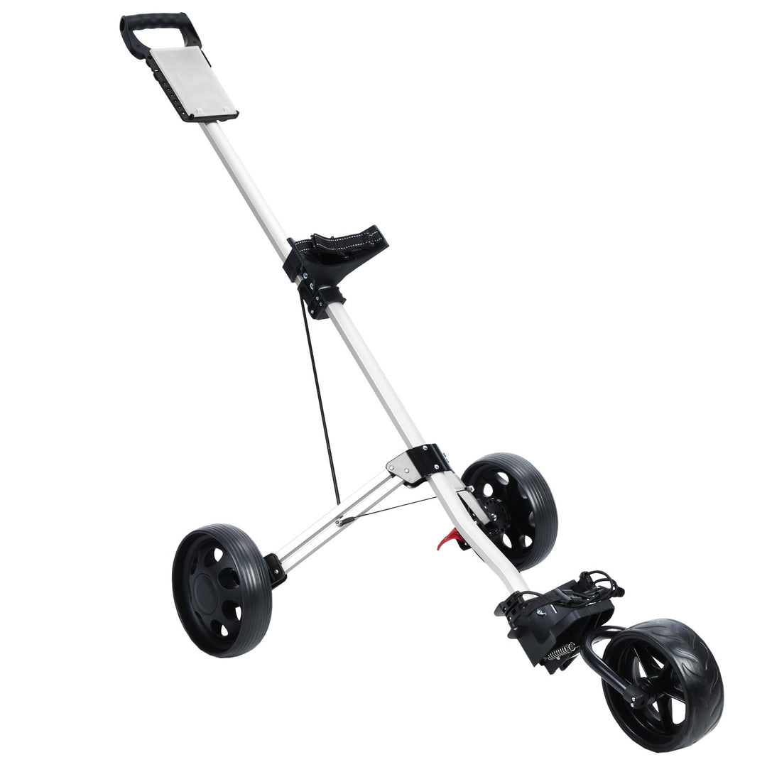 3 Wheel Golf Push Cart Foldable Walking Golf Cart with Foot Brake Mechanism Tee Holder Scorecard Board Golf Scorer and Image 1