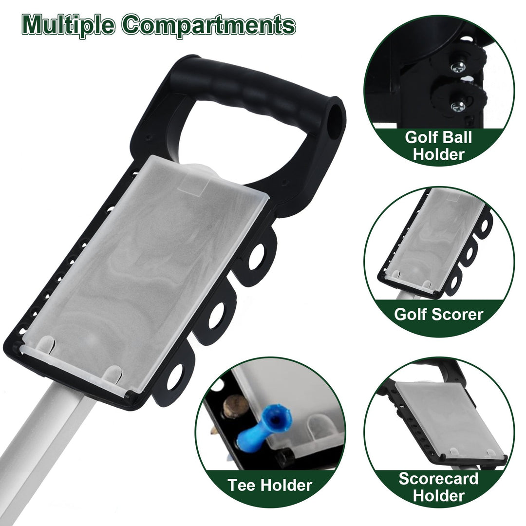 3 Wheel Golf Push Cart Foldable Walking Golf Cart with Foot Brake Mechanism Tee Holder Scorecard Board Golf Scorer and Image 7