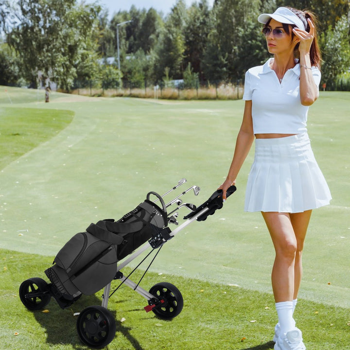 3 Wheel Golf Push Cart Foldable Walking Golf Cart with Foot Brake Mechanism Tee Holder Scorecard Board Golf Scorer and Image 11