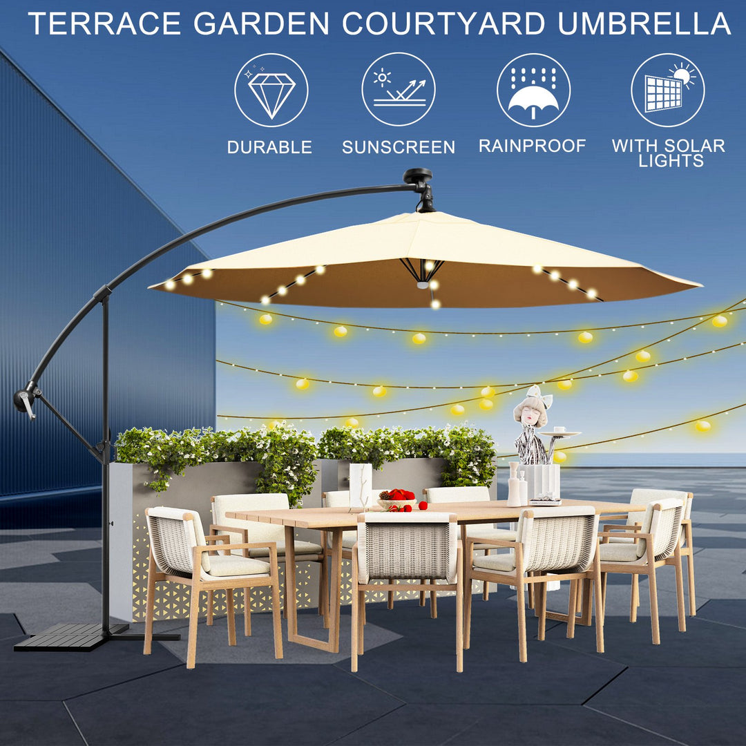 8.9x8.9ft 2-Tier Square Cantilever Patio Umbrella Outdoor Umbrella with Solar LED Lights Outdoor Sun Shade Hand-cranked Image 9