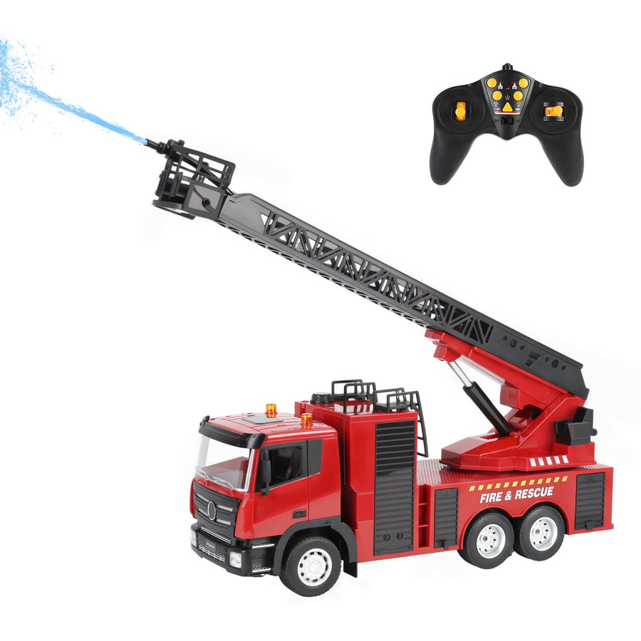 2.4GHz RC Firetruck with Rotating Extending Ladder,RC Rescue Truck with Water Pump Electric Remote Control Fireengine Image 1