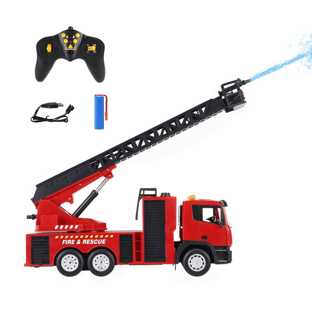 2.4GHz RC Firetruck with Rotating Extending Ladder,RC Rescue Truck with Water Pump Electric Remote Control Fireengine Image 2