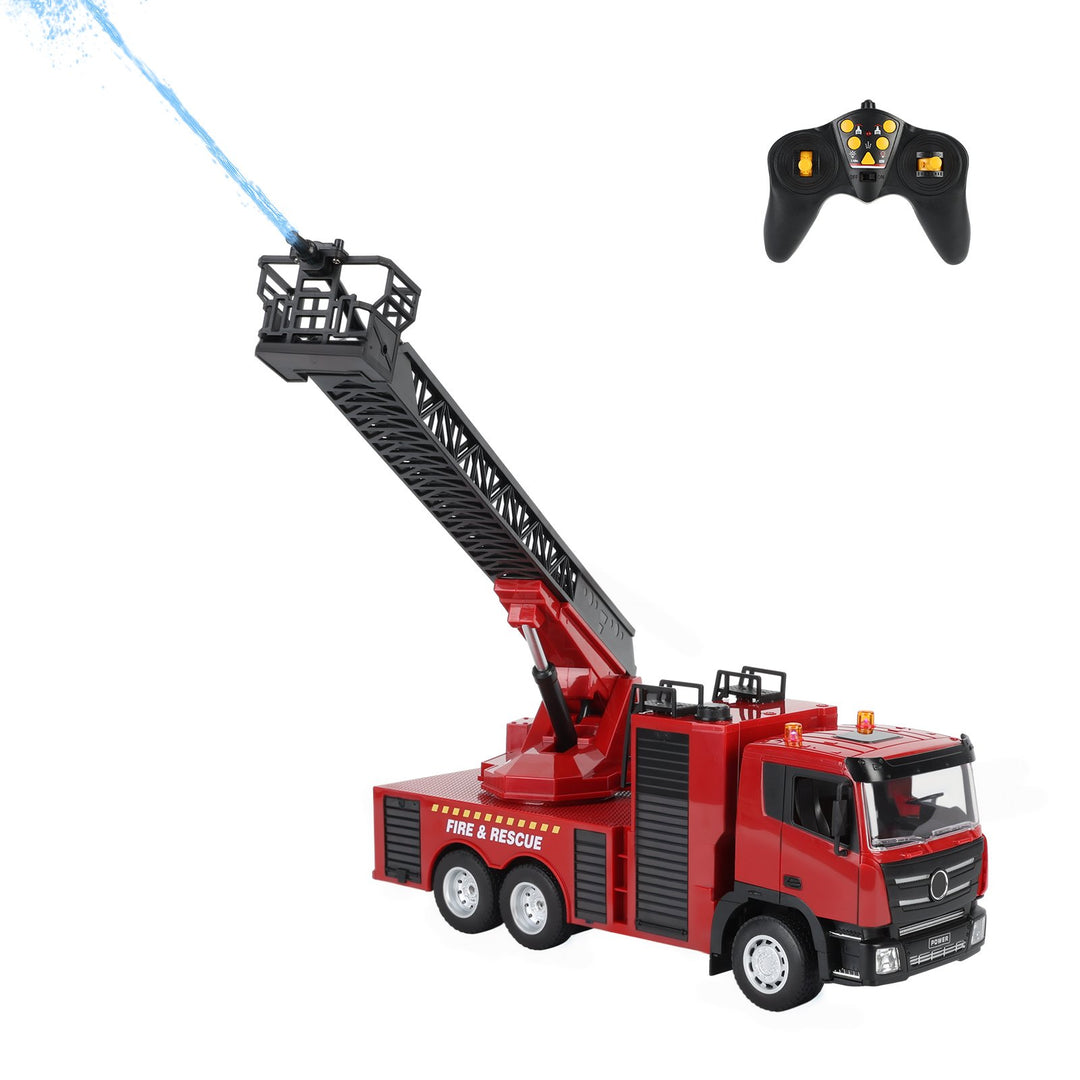 2.4GHz RC Firetruck with Rotating Extending Ladder,RC Rescue Truck with Water Pump Electric Remote Control Fireengine Image 4