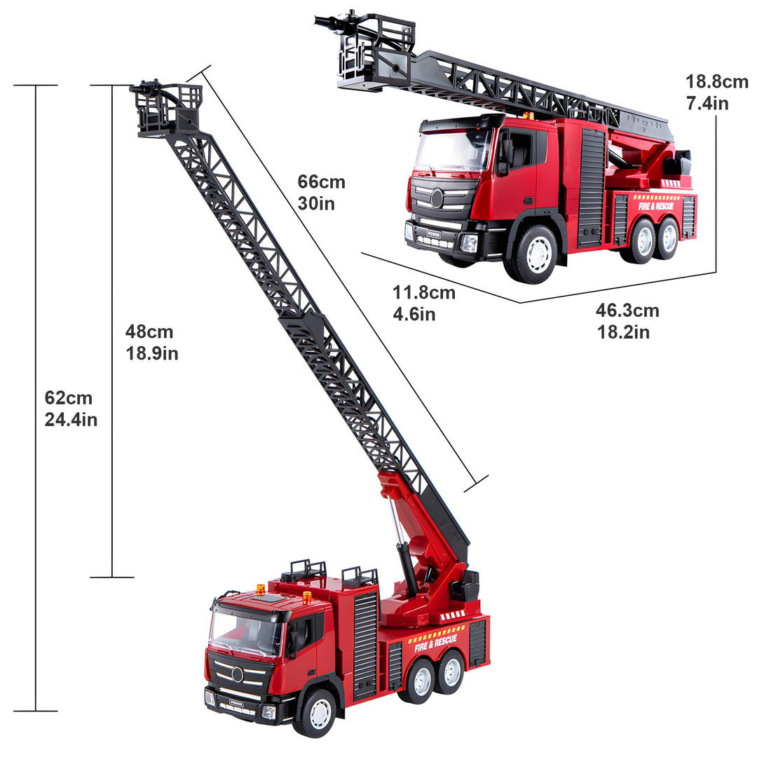 2.4GHz RC Firetruck with Rotating Extending Ladder,RC Rescue Truck with Water Pump Electric Remote Control Fireengine Image 4