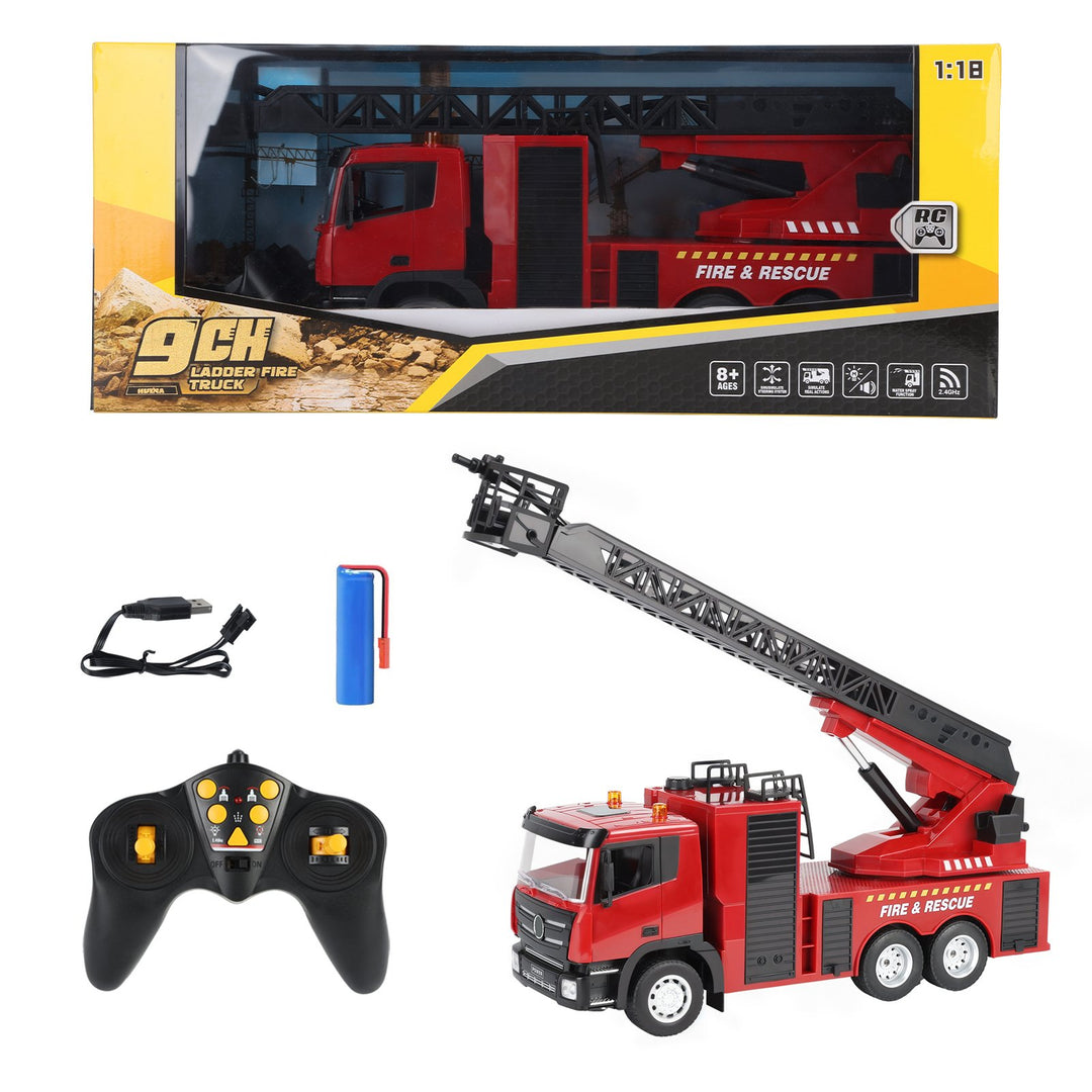 2.4GHz RC Firetruck with Rotating Extending Ladder,RC Rescue Truck with Water Pump Electric Remote Control Fireengine Image 8