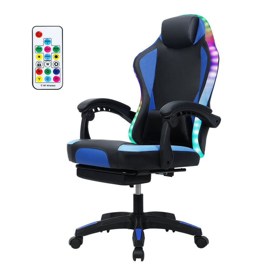 Gaming Chair with RGB LED Light Ergonomic Massage Computer Chair with Footrest High Back Music Video Chair with Lumbar Image 1