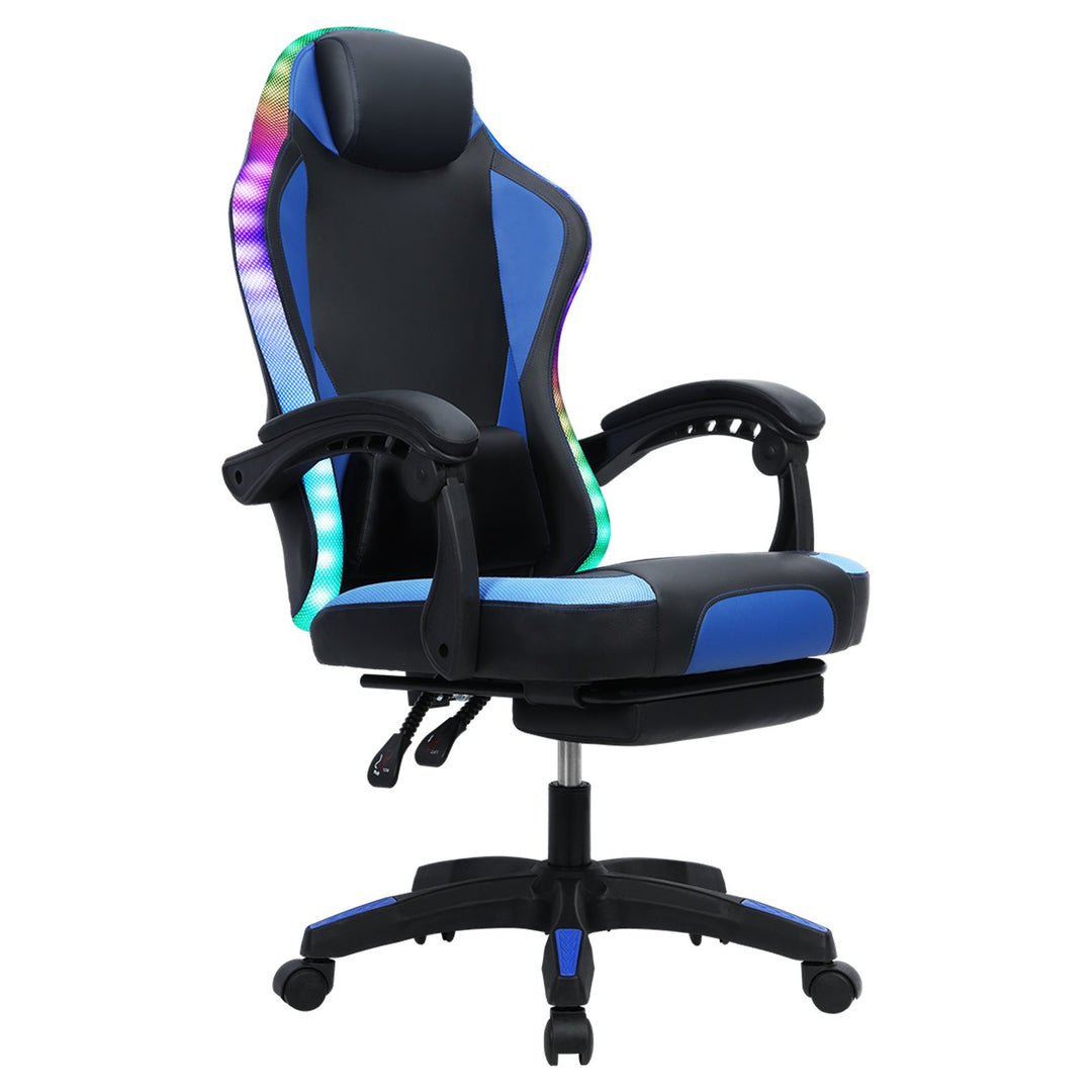 Gaming Chair with RGB LED Light Ergonomic Massage Computer Chair with Footrest High Back Music Video Chair with Lumbar Image 2