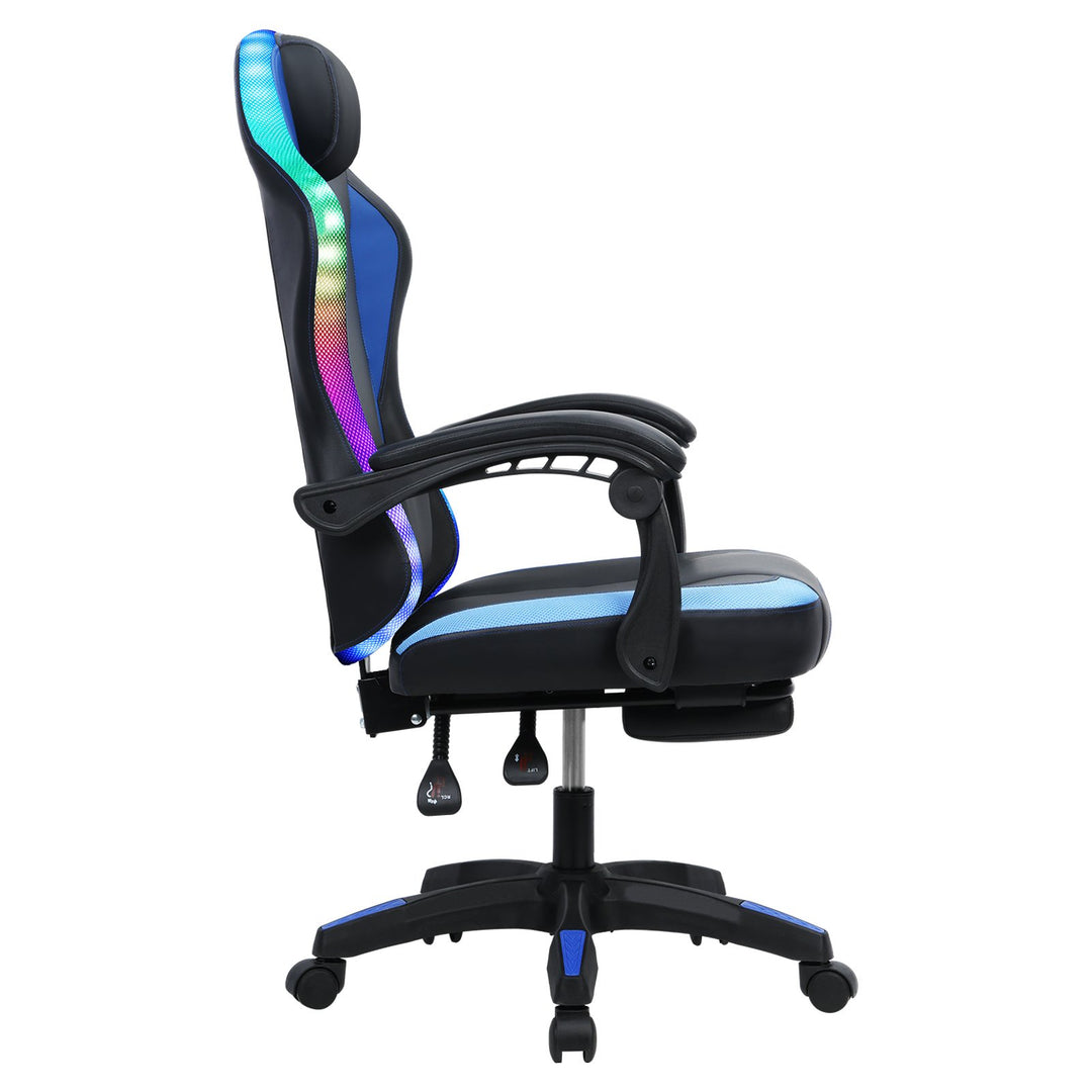 Gaming Chair with RGB LED Light Ergonomic Massage Computer Chair with Footrest High Back Music Video Chair with Lumbar Image 3