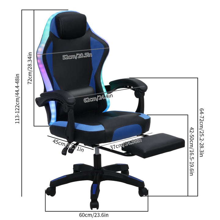 Gaming Chair with RGB LED Light Ergonomic Massage Computer Chair with Footrest High Back Music Video Chair with Lumbar Image 6